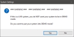 Warning reading -- Warning: If this is a LIVE system, you do NOT want your system to be in DEMO mode. Do you want to put your system into DEMO mode?